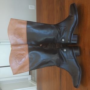 Franco Sarto Leather Tall Knee High Black Brown Riding Boots Side Zip, Women's 8